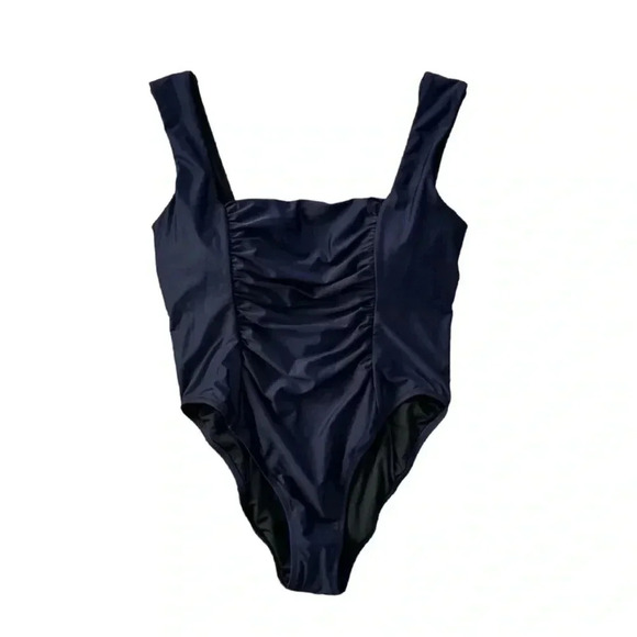 J. Crew Black Ruched Square-neck One Piece Swimsuit Size 22 NWT - Picture 2 of 6